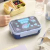 Blue cartoon children's lunch box, portable sealed lunch box, cute pattern student lunch box details Picture
